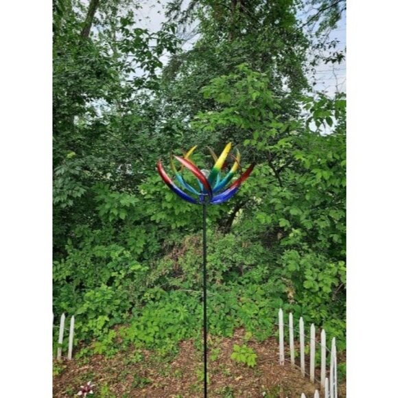 74" Multi-Color Tulip Wind Spinner Yard Decorations Solar Powered Glass Ball - Picture 1 of 2